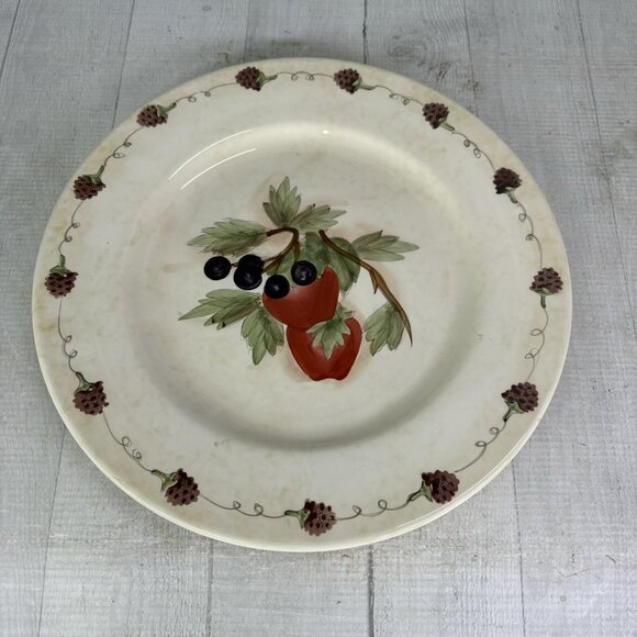 Certified International Berry Red Christmas 11 in. Stoneware  KIC Handpainted FRESH FRUIT Red Apples Blue Berries Ceramic Dinner Plates Set 4 main image 1